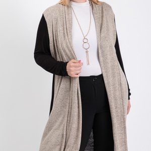 Plus Size Contrast Two Tone Long Cardigan - Taupe